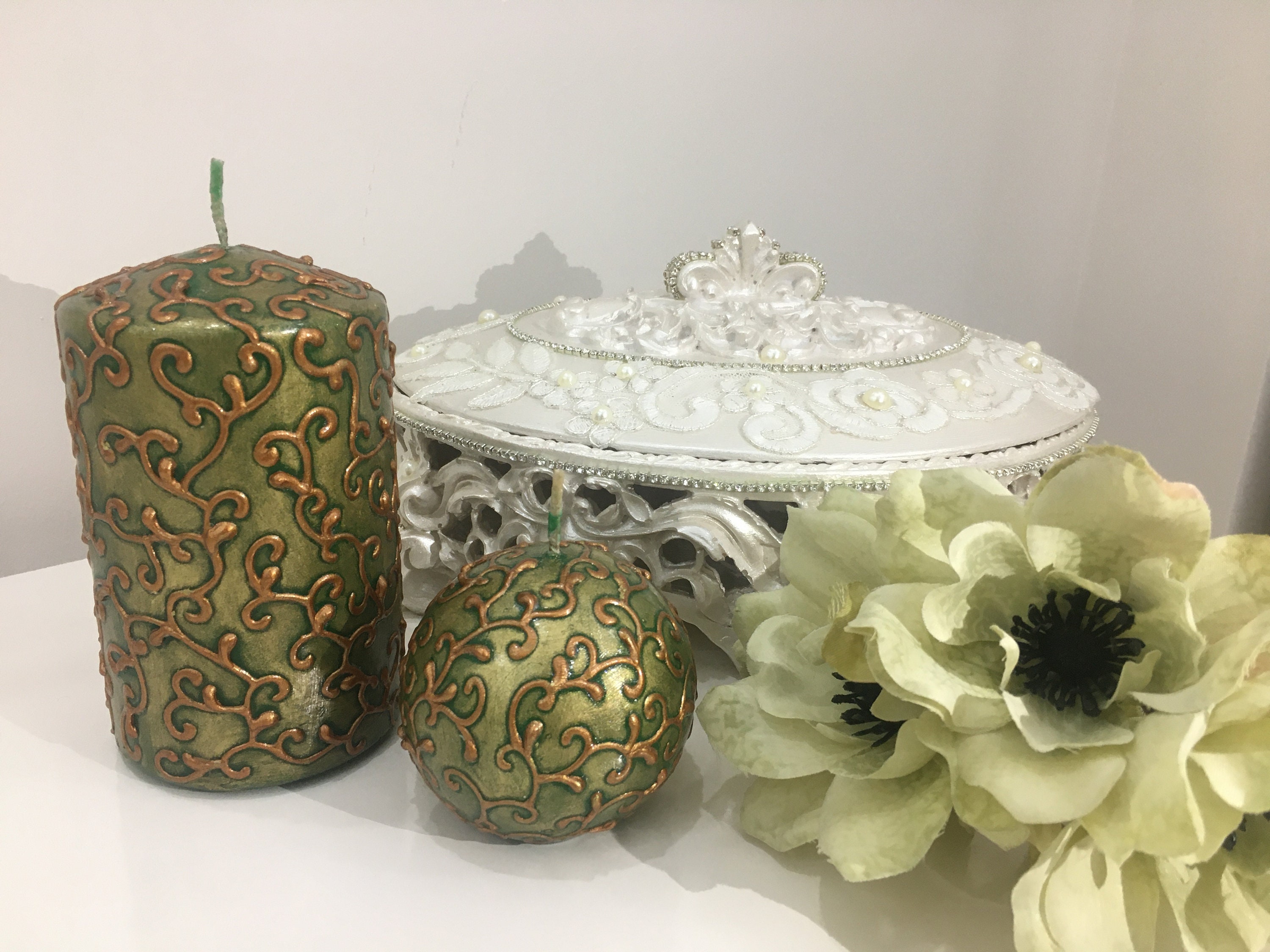 Ornamental Candles Decorative Round Candles Set2 Etsy