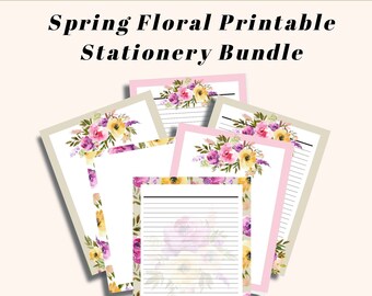 Spring Floral Printable Stationery,  Floral Printable Notepaper