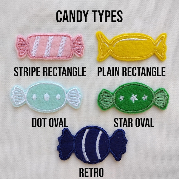 Embroidered Candies - Embroidered Felt - Iron On - Custom Colors - Candy Wrapper - Sweets - Treats - Applique - Felt Applique