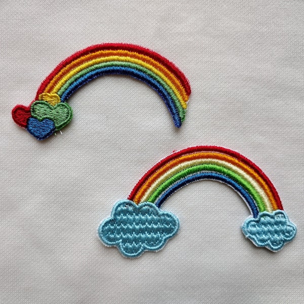 Rainbow - Hearts and Clouds - Embroidered Patch - Iron On Patch - St. Patrick's Day - Multicolor - ROY G BIV - Rainbow Patch