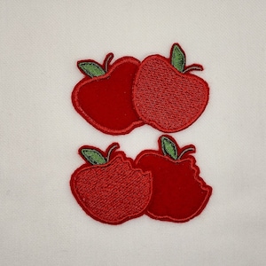 Apple - Back to School - Bitten Apple - Whole Apple - Felt & Thread Fill Patch - Embroidered Patch - Red Apple - Teachers - Iron On Backing