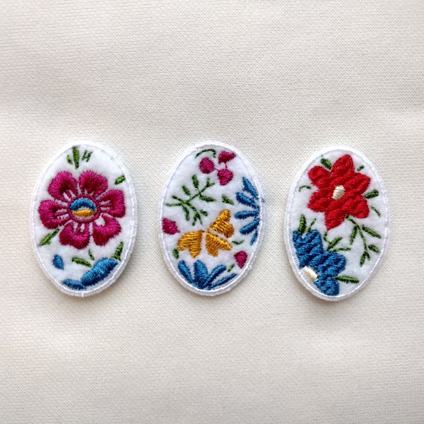 Flower Cameo Embroidered Patch - Multi Colored - Dainty - Embroidered Flower - Easter Egg - Cameo Patch - Iron On Backing - Vintage Inspired