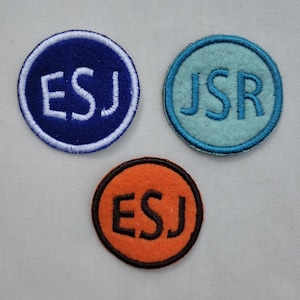 Initials/Monogram Embroidered Felt Circle Patch - 1 in., 1.5 in., 2 in., 2.5 in, 3 in. - Iron On - Custom - Round Patches -