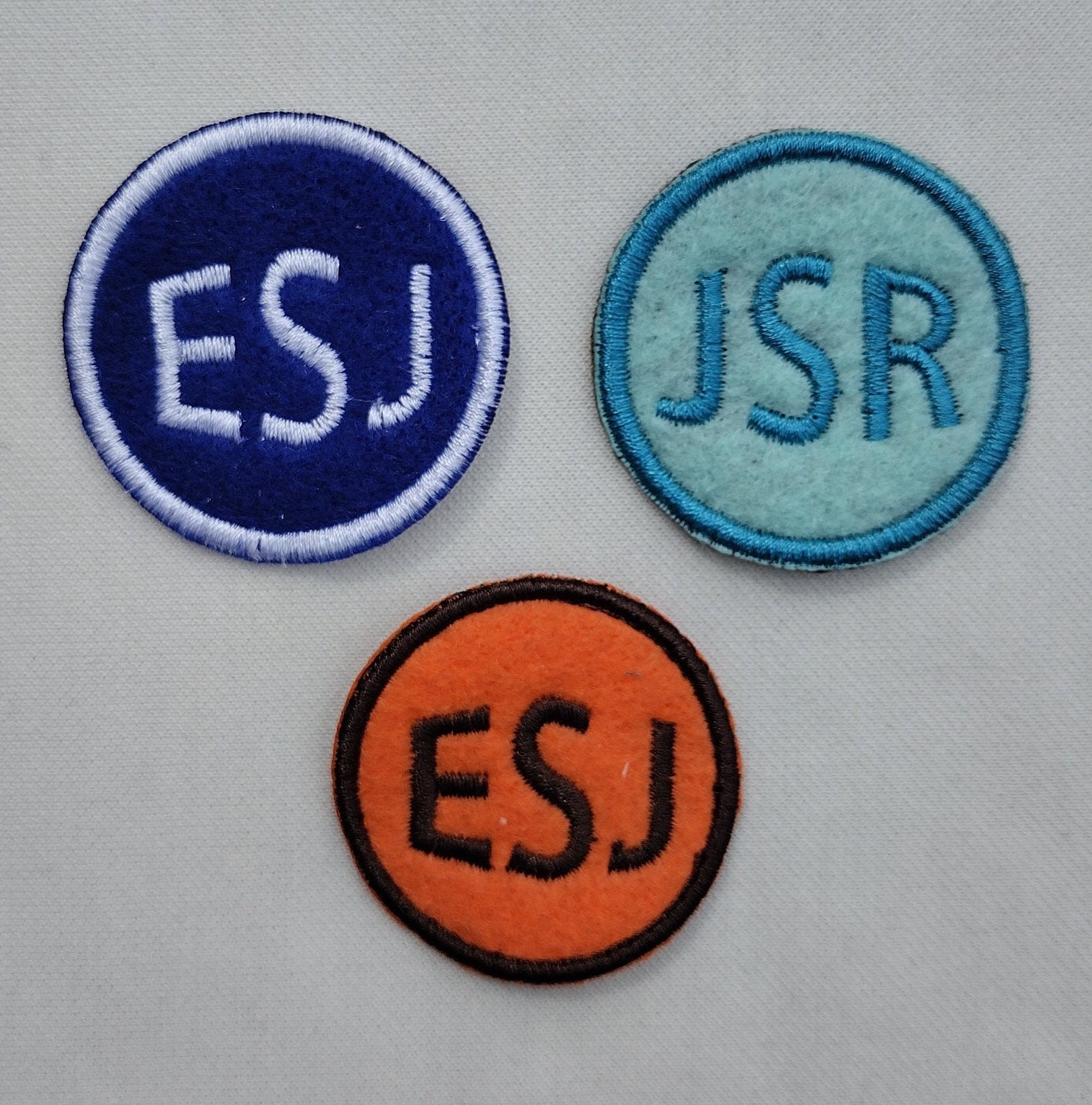 Initials/Monogram Embroidered Felt Circle Patch - 1 in., 1.5 in., 2 in., 2.5 in, 3 in. - Iron On - Custom - Round Patches -