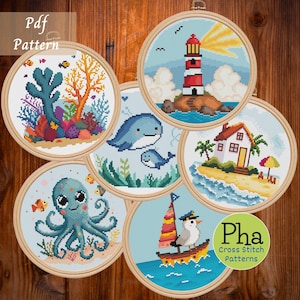 Nautical Cross Stitch Pattern Set: Coastal Decor (PDF Download, 6 inch, 6 Patterns)