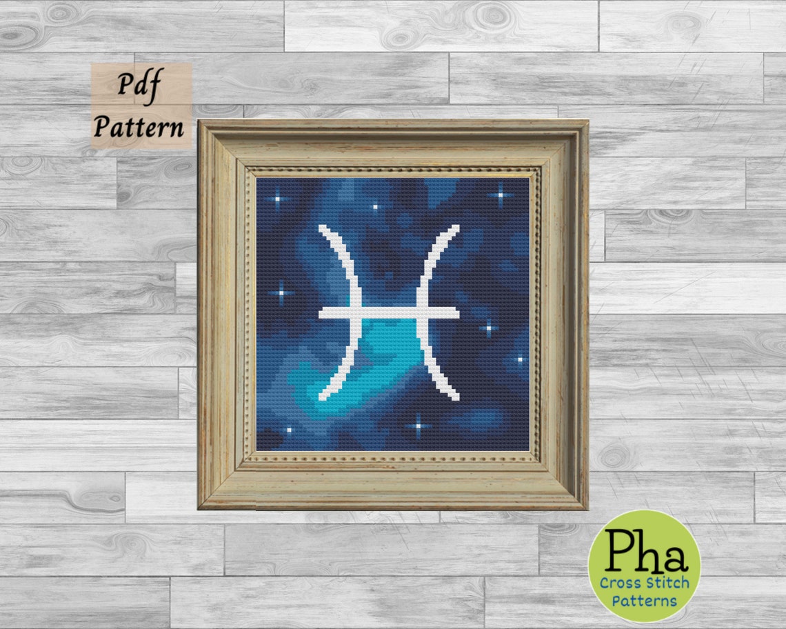 Pisces Cross Stitch Pattern, Two Fish Horoscope Chart, Pisces Symbol