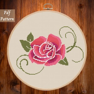 Rose Cross Stitch Pattern, counted cross stitch chart, floral, embroidery, easy cross stitch pdf pattern 9 inch INSTANT DOWNLOAD PDF