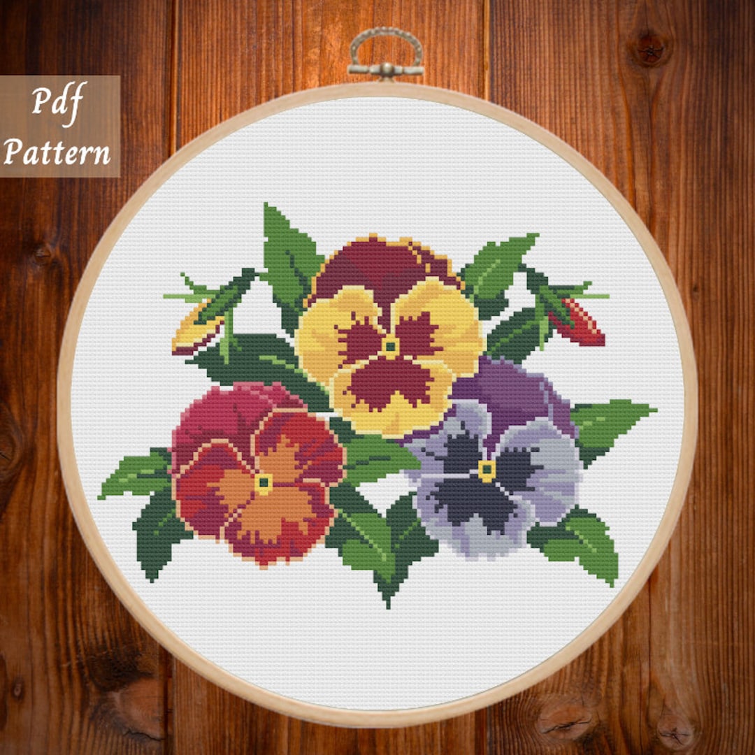 Cross Stitch Pattern Pansy Flowers Counted Cross Stitch Etsy