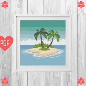 Palm Tree Modern Cross Stitch Pattern, nature counted cross stitch chart, holiday, square, embroidery, 9 inch INSTANT DOWNLOAD PDF