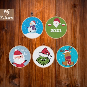 Christmas Cross Stitch Pattern: Santa, Snowman, Dog (PDF Pattern)
