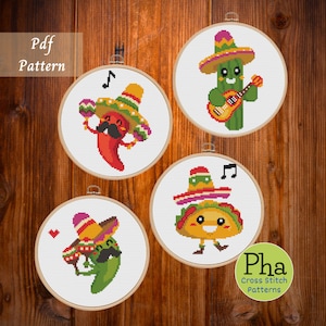 Mariachi Cross Stitch Patroon 6 inch geteld kruissteekdiagram, Cinco de Mayo, xstitch, borduurwerk, Mexicaanse band, INSTANT DOWNLOAD PDF