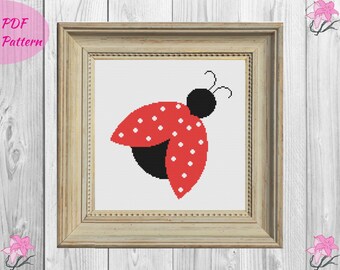 Ladybug easy cross stitch pattern, xstitch pdf Pattern, counted cross stitch chart, 9 inch, INSTANT DOWNLOAD PDF
