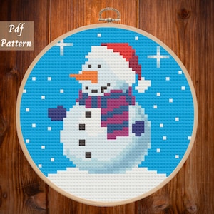 Cross Stitch Pattern, Cute Snowman cross stitch pattern, counted cross stitch chart, embroidery, INSTANT DOWNLOAD PDF, 4 inch cross stitch