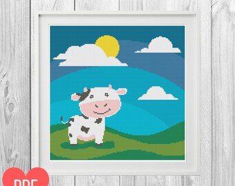 Cute Cow cross stitch pdf Pattern, counted cross stitch chart, INSTANT DOWNLOAD PDF