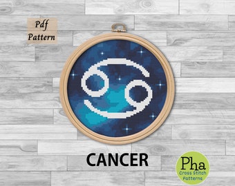 Cancer Zodiac Cross Stitch Pattern: Blue Nebula Horoscope (PDF Pattern)