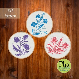 Floral Cross Stitch Pattern: Tulip, Flower, Ornaments (PDF Pattern)
