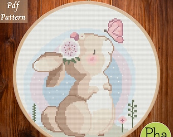 Cute Bunny Cross Stitch Pattern, counted cross stitch chart, animal, bunny, embroidery, rabbit, cute pattern, cute xstitch pdf pattern chart