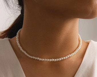 Dainty Pearl Choker Necklace, Seed Pearl Necklace, White Pearl, Thin Choker Beaded Pearl Mini Pearl Tiny Pearl, Gift for Her, Tiny Pearls