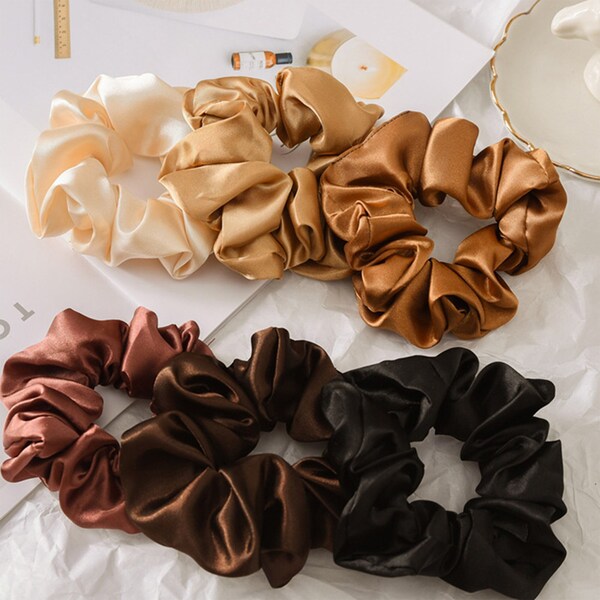 Silk Satin Neutral Hair Scrunchies, Earth Toned Silk Scrunchies, Golden Scrunchies , Silk Satin Scrunchie, Hair Ties, Neutral Scrunchies