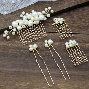 Pearl Hair Comb and Pearl Hair Pin Set - Wedding Hair Accessories, Gold Hair Comb, Silver Hair Comb, Rose Gold Hair Comb, Bridal Hair Piece