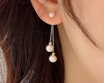Pearl Dangle Earrings - Bridal Drop Earrings, Wedding Earrings for Flower Girl, Casual Trendy Dangling Earrings, Gift for her bff daughter