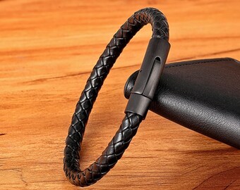 Genuine leather braided bracelet magnetic clip Unisex Gift for men Gift for him gift for her birthday gift, Fathers Day Gift for Dad
