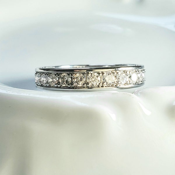 Eternity Ring Band - Full eternity ring Wedding band engagement Wide Diamond Cz ring Statement sparkling ring 925 Sterling Silver Plated