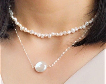 Pearl Necklace, Natural Freshwater Pearl Necklace, Bridal Pearl Necklace, Pearl Beaded Necklace, Wedding Pearl Necklace, Baroque Pearl