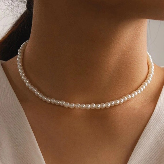Fashion simple thin chain freshwater rice pearl necklace commuting daily  hundred temperament collarbone chain female - AliExpress