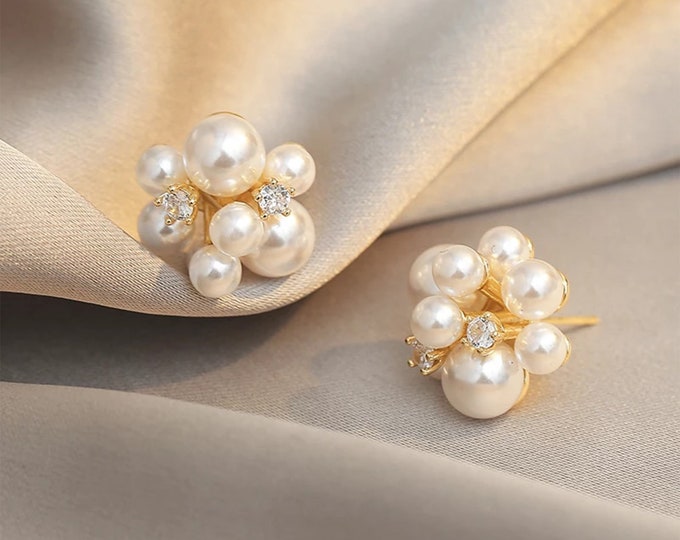 Pearl Earrings Bridal Earrings Wedding Earrings Pearl Cluster - Etsy