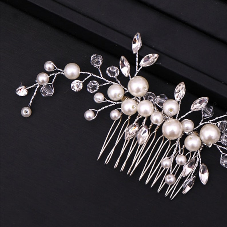 Bridal Silver Crystal Rhinestone Pearl Jewel Droplet Wedding Hair Comb / Hair Accessory / Hair Pin / Wedding Hair Accessories image 4