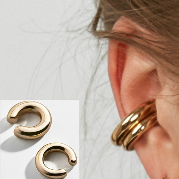 Ear Cuffs, Silver Ear Cuff Set, Gold Ear Cuffs, Cartilage Ear Cuffs, No Piercing, No Pierced Ear Cuffs, Simple Ear Cuffs, Circle Ear Cuffs