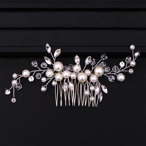 Bridal Silver Crystal Rhinestone Pearl Jewel Droplet Wedding Hair Comb / Hair Accessory / Hair Pin / Wedding Hair Accessories image 1