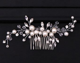 Bridal Silver Crystal Rhinestone Pearl Jewel Droplet Wedding Hair Comb / Hair Accessory / Hair Pin / Wedding Hair Accessories