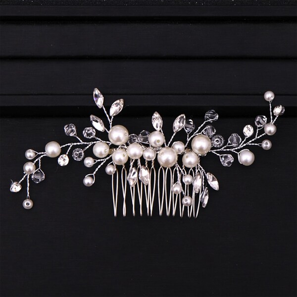 Bridal Silver Crystal Rhinestone Pearl Jewel Droplet Wedding Hair Comb / Hair Accessory / Hair Pin / Wedding Hair Accessories