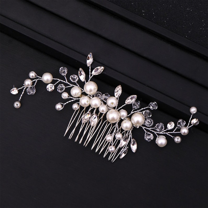 Bridal Silver Crystal Rhinestone Pearl Jewel Droplet Wedding Hair Comb / Hair Accessory / Hair Pin / Wedding Hair Accessories image 3