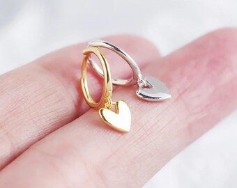 Heart Earrings, Heart Hoop Earrings, Dainty Heart Hoops, Heart Hanging Earrings, Silver Earrings, Gift jewelry for women