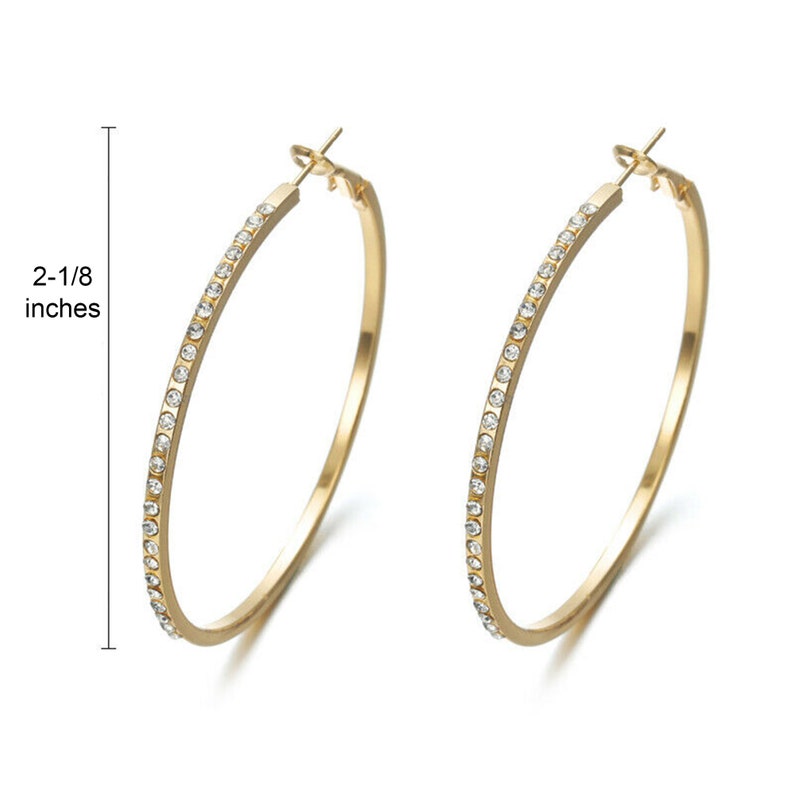 Large Hoop Earrings Crystal, Rhinestone, Medium Hoop, Rose gold, Gold earrings, Minimalist, Simple, birthday christmas gift for her image 2
