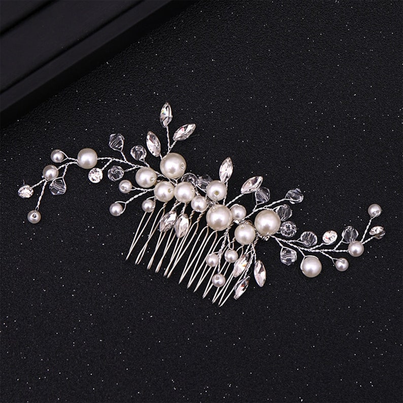 Bridal Silver Crystal Rhinestone Pearl Jewel Droplet Wedding Hair Comb / Hair Accessory / Hair Pin / Wedding Hair Accessories image 7