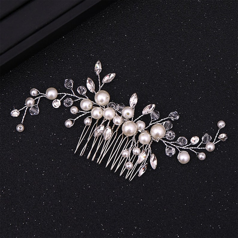 Bridal Silver Crystal Rhinestone Pearl Jewel Droplet Wedding Hair Comb / Hair Accessory / Hair Pin / Wedding Hair Accessories image 2