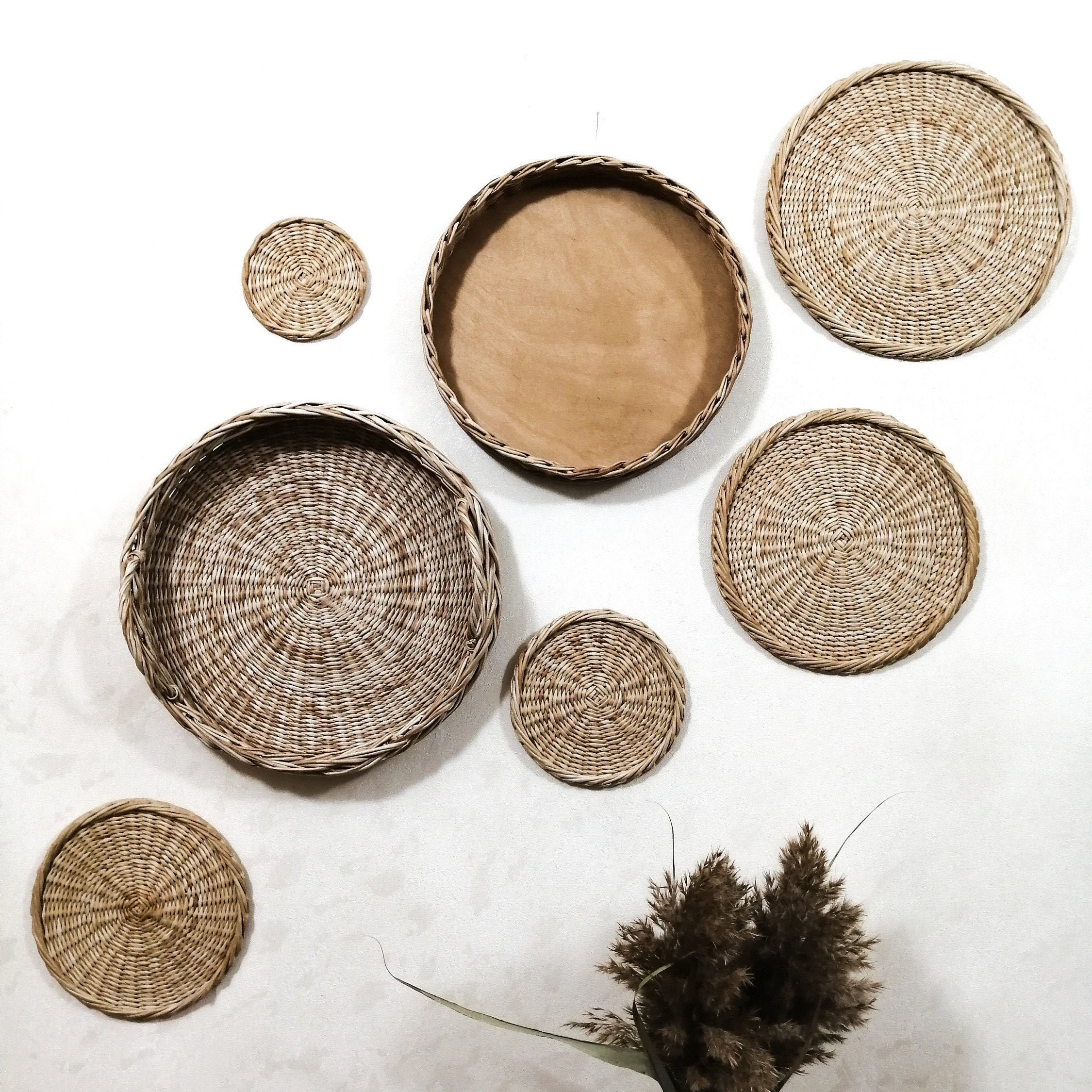 Wicker plates wall art home decor wall basket set woven wall Etsy