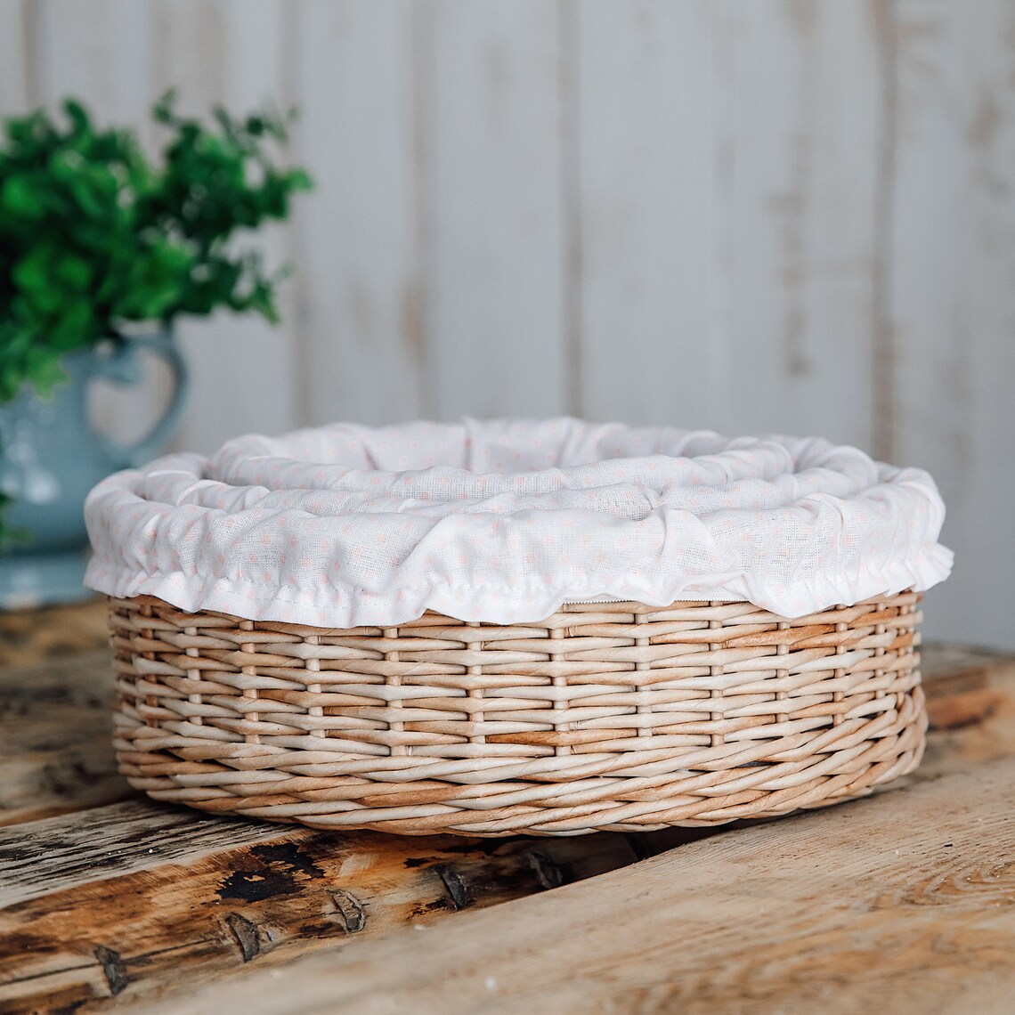 Round bread basket housewarming gift set baskets with liner Etsy
