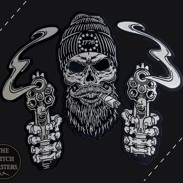 DOUBLE SHOOTER SKULL Large Back Patch For Custom Jacket