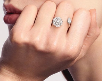Camellia Ring: Adjustable Cubic Zirconia Flower Ring