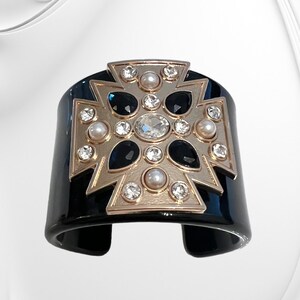 Wide Statement Cuff Bracelet. Bejeweled Maltese Cross Bracelet. Open ...