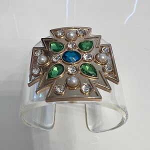 Wide Statement Cuff Bracelet. Bejeweled Maltese Cross Bracelet. Open ...