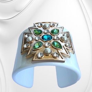 Wide Statement Cuff Bracelet. Bejeweled Maltese Cross Bracelet. Open ...