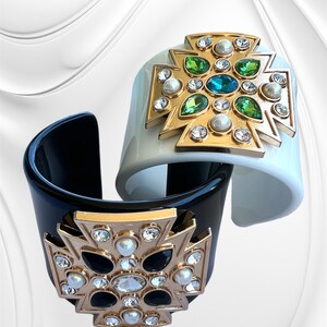 Wide Statement Cuff Bracelet. Bejeweled Maltese Cross Bracelet. Open ...