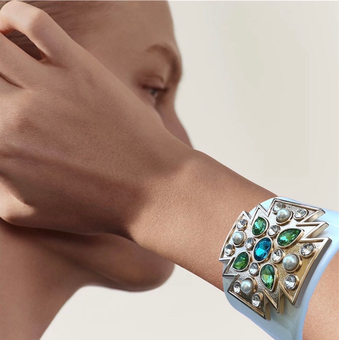 Wide Statement Cuff Bracelet. Bejeweled Maltese Cross Bracelet. Open ...