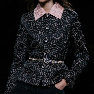 Embroidered jacket. Camellia flower light jacket. Cute fall jacket.